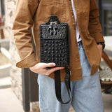 Black Brown Leather Cross-Body Bag Sling Bag Crocodile Pattern Bag Travel Bag Premium