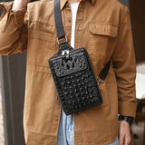 Black Gray Men'S Chest Bag Crocodile Embossed Bag Travel Bag Men Adjustable Strap Bag