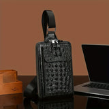 Black Gray Men'S Chest Bag Crocodile Embossed Bag Travel Bag Men Adjustable Strap Bag