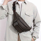 Brown Gray Leather Fanny Pack Travel Waist Bag Unisex Belt Bag Premium Leather Pouch