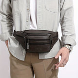 Brown Gray Leather Fanny Pack Travel Waist Bag Unisex Belt Bag Premium Leather Pouch