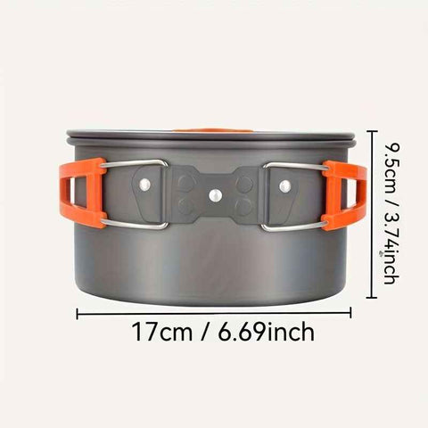 Gray Yellow camping cookware set, 3-4 person pot set, outdoor cooking kit, camp stove pots, camping kitchen set, australian camping gear, portable pots and pans, family camping cookware