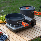 Gray Yellow camping cookware set, 3-4 person pot set, outdoor cooking kit, camp stove pots, camping kitchen set, australian camping gear, portable pots and pans, family camping cookware