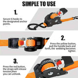 Yellow automatic webbing recovery ratchet strap, vehicle cargo strap, heavy-duty ratchet strap, long-length ratchet strap, easy-to-use ratchet strap, Australian transport