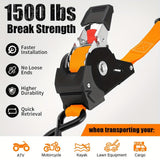 Yellow automatic webbing recovery ratchet strap, vehicle cargo strap, heavy-duty ratchet strap, long-length ratchet strap, easy-to-use ratchet strap, Australian transport