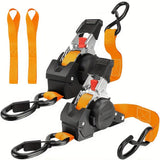 Yellow automatic webbing recovery ratchet strap, vehicle cargo strap, heavy-duty ratchet strap, long-length ratchet strap, easy-to-use ratchet strap, Australian transport