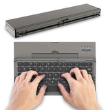 Black foldable wireless keyboard, Broadcom Microchip, US layout keyboard, iOS compatible keyboard, Android compatible keyboard, Windows compatible keyboard, portable keyboard, triple fold keyboard, Australian market keyboard, on-the-go typing
