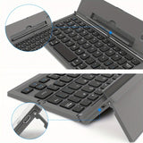 Black foldable wireless keyboard, Broadcom Microchip, US layout keyboard, iOS compatible keyboard, Android compatible keyboard, Windows compatible keyboard, portable keyboard, triple fold keyboard, Australian market keyboard, on-the-go typing