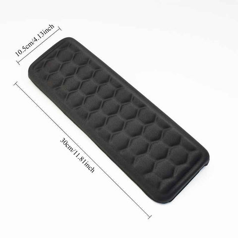 Black ergonomic wrist rest, keyboard wrist support, comfortable typing, wrist cushion, office ergonomics, Australian workspace, carpal tunnel prevention, plush wrist pad