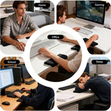 Black ergonomic wrist rest, keyboard wrist support, comfortable typing, wrist cushion, office ergonomics, Australian workspace, carpal tunnel prevention, plush wrist pad