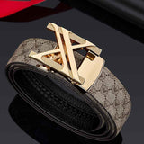 Men'S Genuine Leather Belt X-Shaped Buckle Men'S Accessories Trendy Belt - Khaki strap with gold buckle - Size 120cm In Australia - Darrahopens