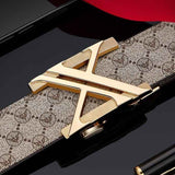 Men'S Genuine Leather Belt X-Shaped Buckle Men'S Accessories Trendy Belt - Khaki strap with gold buckle - Size 125cm In Australia - Darrahopens
