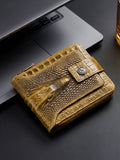 Men'S Wallet Genuine Leather Wallet Alligator-Embossed Wallet Horizontal Wallet - Orange - Size m