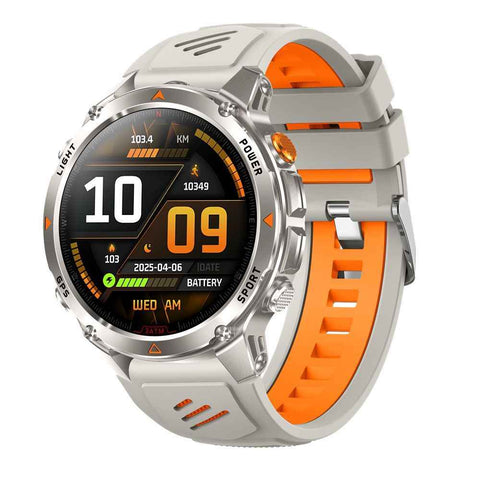 men's smart watch, HT37, GPS positioning, Bluetooth call, heart-rate monitoring, outdoor sports watch, Australian men's fashion, fitness watch - Grey  orange - Size L