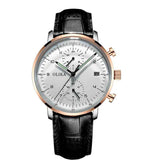 men's watch, ultra-thin watch, leather strap watch, luminous watch, waterproof watch, date calendar watch, curved glass watch, casual sports watch, OLIKA watch, men's fashion watch - Black leather belt with rose - gold and white face - Size Man