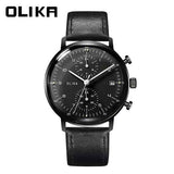 men's watch, ultra-thin watch, leather strap watch, luminous watch, waterproof watch, date calendar watch, curved glass watch, casual sports watch, OLIKA watch, men's fashion watch - Black leather belt with rose - gold and white face - Size Man