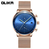 men's watch, ultra-thin watch, leather strap watch, luminous watch, waterproof watch, date calendar watch, curved glass watch, casual sports watch, OLIKA watch, men's fashion watch - Black - Size Man