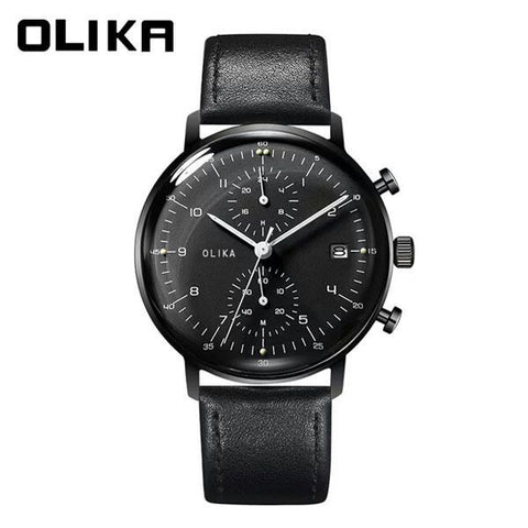 men's watch, ultra-thin watch, leather strap watch, luminous watch, waterproof watch, date calendar watch, curved glass watch, casual sports watch, OLIKA watch, men's fashion watch - Genuine leather strap with a black surface - Size Man