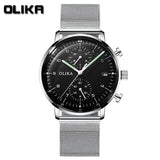 men's watch, ultra-thin watch, leather strap watch, luminous watch, waterproof watch, date calendar watch, curved glass watch, casual sports watch, OLIKA watch, men's fashion watch - Genuine leather strap with a black surface - Size Man