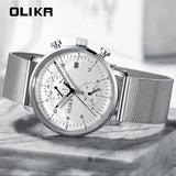 men's watch, ultra-thin watch, leather strap watch, luminous watch, waterproof watch, date calendar watch, curved glass watch, casual sports watch, OLIKA watch, men's fashion watch - Genuine leather strap with a black surface - Size Man