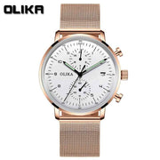 men's watch, ultra-thin watch, leather strap watch, luminous watch, waterproof watch, date calendar watch, curved glass watch, casual sports watch, OLIKA watch, men's fashion watch - Rose gold with a white face - Size Man