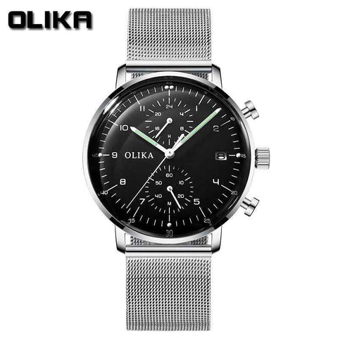 men's watch, ultra-thin watch, leather strap watch, luminous watch, waterproof watch, date calendar watch, curved glass watch, casual sports watch, OLIKA watch, men's fashion watch - Stainless steel with a black face - Size Man In Australia - Darrahopens
