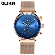 men's watch, ultra-thin watch, leather strap watch, luminous watch, waterproof watch, date calendar watch, curved glass watch, casual sports watch, OLIKA watch, men's fashion watch - Stainless steel with a black face - Size Man