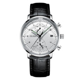 men's watch, ultra-thin watch, leather strap watch, luminous watch, waterproof watch, date calendar watch, curved glass watch, casual sports watch, OLIKA watch, men's fashion watch - Stainless steel with a white face - Size Man