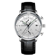 men's watch, ultra-thin watch, leather strap watch, luminous watch, waterproof watch, date calendar watch, curved glass watch, casual sports watch, OLIKA watch, men's fashion watch - Striped genuine leather belt with a white surface - Size Man