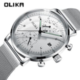men's watch, ultra-thin watch, leather strap watch, luminous watch, waterproof watch, date calendar watch, curved glass watch, casual sports watch, OLIKA watch, men's fashion watch - Striped genuine leather belt with a white surface - Size Man