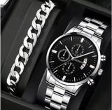 men's watch, Geneva calendar watch, stainless steel watch, business watch for men, Australian men's fashion, dress watch, formal watch, calendar wristwatch, Australian men's accessories - Black - Size 1