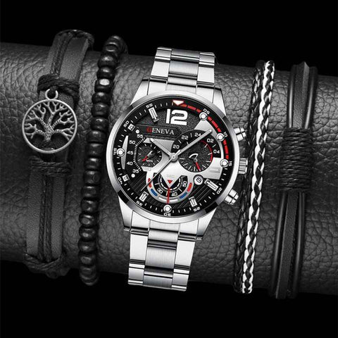 men's watch, Geneva calendar watch, stainless steel watch, business watch for men, Australian men's fashion, dress watch, formal watch, calendar wristwatch, Australian men's accessories - Black - Size 10 In Australia - Darrahopens