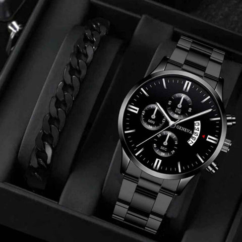 men's watch, Geneva calendar watch, stainless steel watch, business watch for men, Australian men's fashion, dress watch, formal watch, calendar wristwatch, Australian men's accessories - Black - Size 12 In Australia - Darrahopens