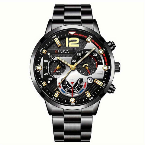 men's watch, Geneva calendar watch, stainless steel watch, business watch for men, Australian men's fashion, dress watch, formal watch, calendar wristwatch, Australian men's accessories - Black - Size 13 In Australia - Darrahopens