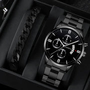 men's watch, Geneva calendar watch, stainless steel watch, business watch for men, Australian men's fashion, dress watch, formal watch, calendar wristwatch, Australian men's accessories - Black - Size 13