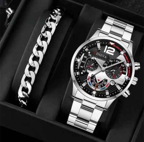 men's watch, Geneva calendar watch, stainless steel watch, business watch for men, Australian men's fashion, dress watch, formal watch, calendar wristwatch, Australian men's accessories - Black - Size 2 In Australia - Darrahopens