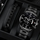 men's watch, Geneva calendar watch, stainless steel watch, business watch for men, Australian men's fashion, dress watch, formal watch, calendar wristwatch, Australian men's accessories - Black - Size 2