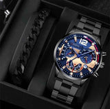 men's watch, Geneva calendar watch, stainless steel watch, business watch for men, Australian men's fashion, dress watch, formal watch, calendar wristwatch, Australian men's accessories - Black - Size 3