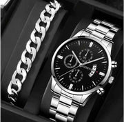 men's watch, Geneva calendar watch, stainless steel watch, business watch for men, Australian men's fashion, dress watch, formal watch, calendar wristwatch, Australian men's accessories - Black - Size 4 In Australia - Darrahopens
