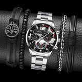 men's watch, Geneva calendar watch, stainless steel watch, business watch for men, Australian men's fashion, dress watch, formal watch, calendar wristwatch, Australian men's accessories - Black - Size 4