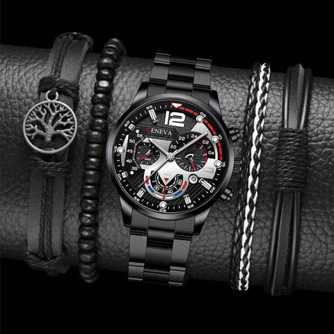 men's watch, Geneva calendar watch, stainless steel watch, business watch for men, Australian men's fashion, dress watch, formal watch, calendar wristwatch, Australian men's accessories - Black - Size 5 In Australia - Darrahopens