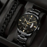 men's watch, Geneva calendar watch, stainless steel watch, business watch for men, Australian men's fashion, dress watch, formal watch, calendar wristwatch, Australian men's accessories - Black - Size 5
