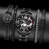 men's watch, Geneva calendar watch, stainless steel watch, business watch for men, Australian men's fashion, dress watch, formal watch, calendar wristwatch, Australian men's accessories - Black - Size 6