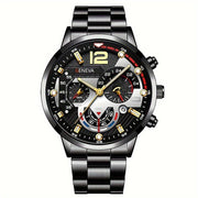 men's watch, Geneva calendar watch, stainless steel watch, business watch for men, Australian men's fashion, dress watch, formal watch, calendar wristwatch, Australian men's accessories - Black - Size 6