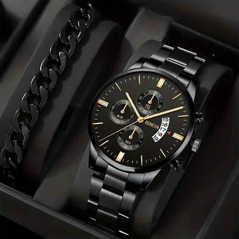 men's watch, Geneva calendar watch, stainless steel watch, business watch for men, Australian men's fashion, dress watch, formal watch, calendar wristwatch, Australian men's accessories - Black - Size 7 In Australia - Darrahopens