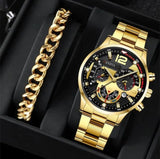 men's watch, Geneva calendar watch, stainless steel watch, business watch for men, Australian men's fashion, dress watch, formal watch, calendar wristwatch, Australian men's accessories - Black - Size 7