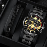 men's watch, Geneva calendar watch, stainless steel watch, business watch for men, Australian men's fashion, dress watch, formal watch, calendar wristwatch, Australian men's accessories - Black - Size 7
