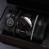 men's bracelet watch set, single calendar watch, fake three eye watch, canvas quartz watch, PU bracelet, men's fashion accessory, gift for men, Australian men's watch - Black - Size 11 In Australia - Darrahopens
