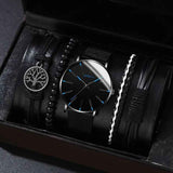 men's bracelet watch set, single calendar watch, fake three eye watch, canvas quartz watch, PU bracelet, men's fashion accessory, gift for men, Australian men's watch - Black - Size 12 In Australia - Darrahopens