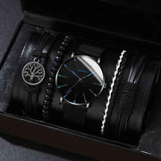 men's bracelet watch set, single calendar watch, fake three eye watch, canvas quartz watch, PU bracelet, men's fashion accessory, gift for men, Australian men's watch - Black - Size 2 In Australia - Darrahopens